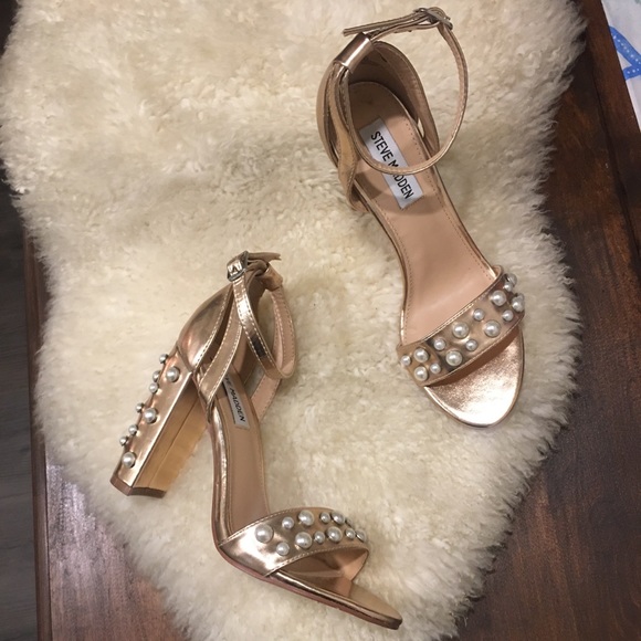 Steve Madden Shoes - Steve Madden - Pearled Rose Gold Block Heels 7